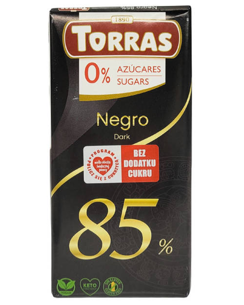 Czekolada gorzka 85% Bez Cukru Bezglutenowa 75 g Torras Negro Dark